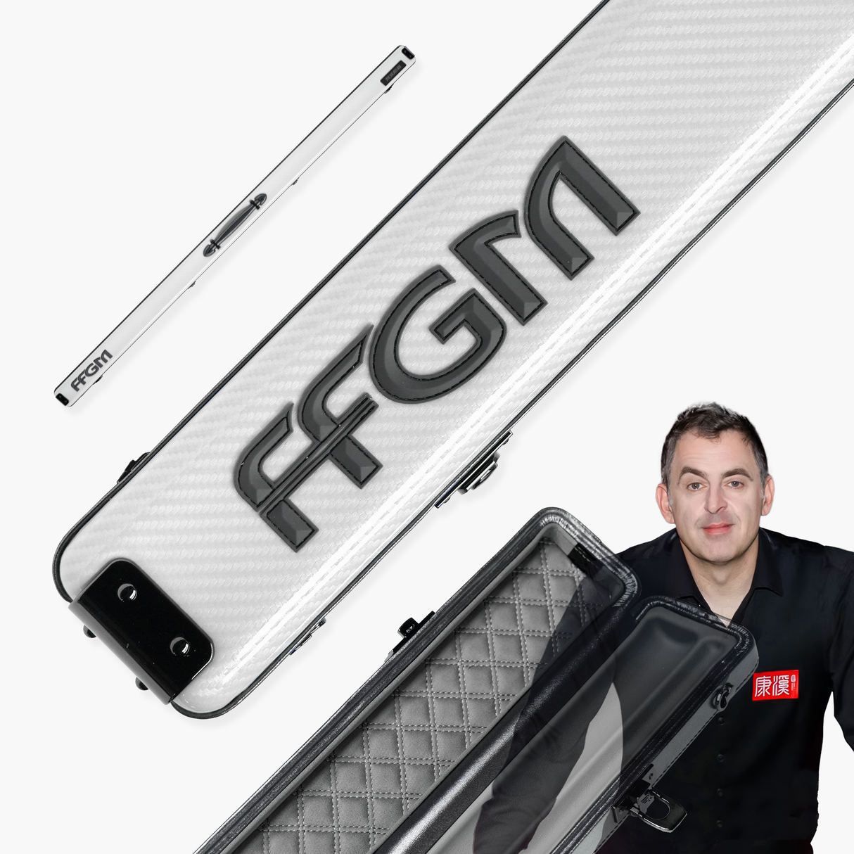 FFGM The Rocket Ronnie O'Sullivan 1 Piece 2 Slot Ultra Luxury White Snooker and Pool Cue Case - Holds 2 x One Piece Cues Cue + Case