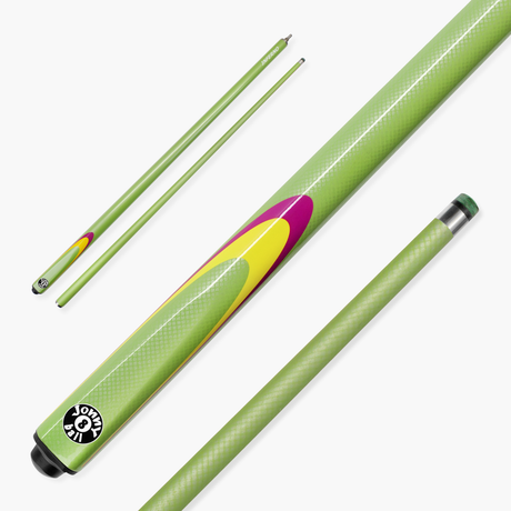 Jonny 8 Ball Inferno 2 Piece Graphite Fiberglass Snooker and Pool Cue 9.5mm Green Layered Tip