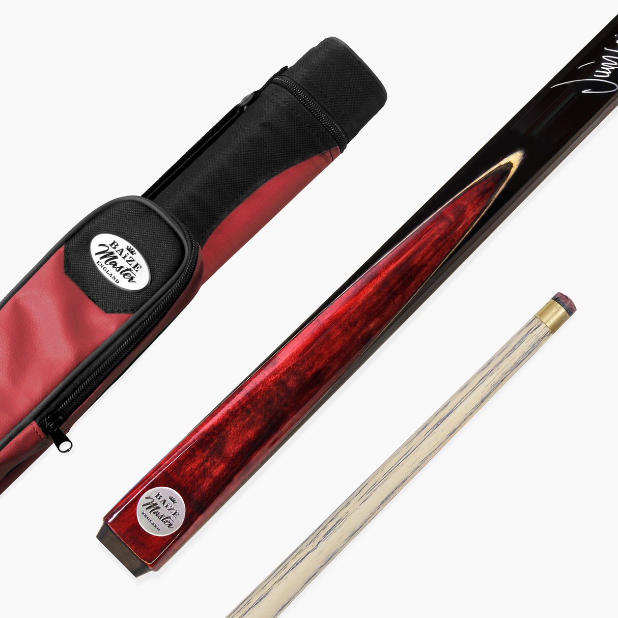 Baize Master Jimmy White 57" 2 piece Red Conquest Snooker Pool Cue - 9.5mm Tip with Burgundy Tri Tube Case