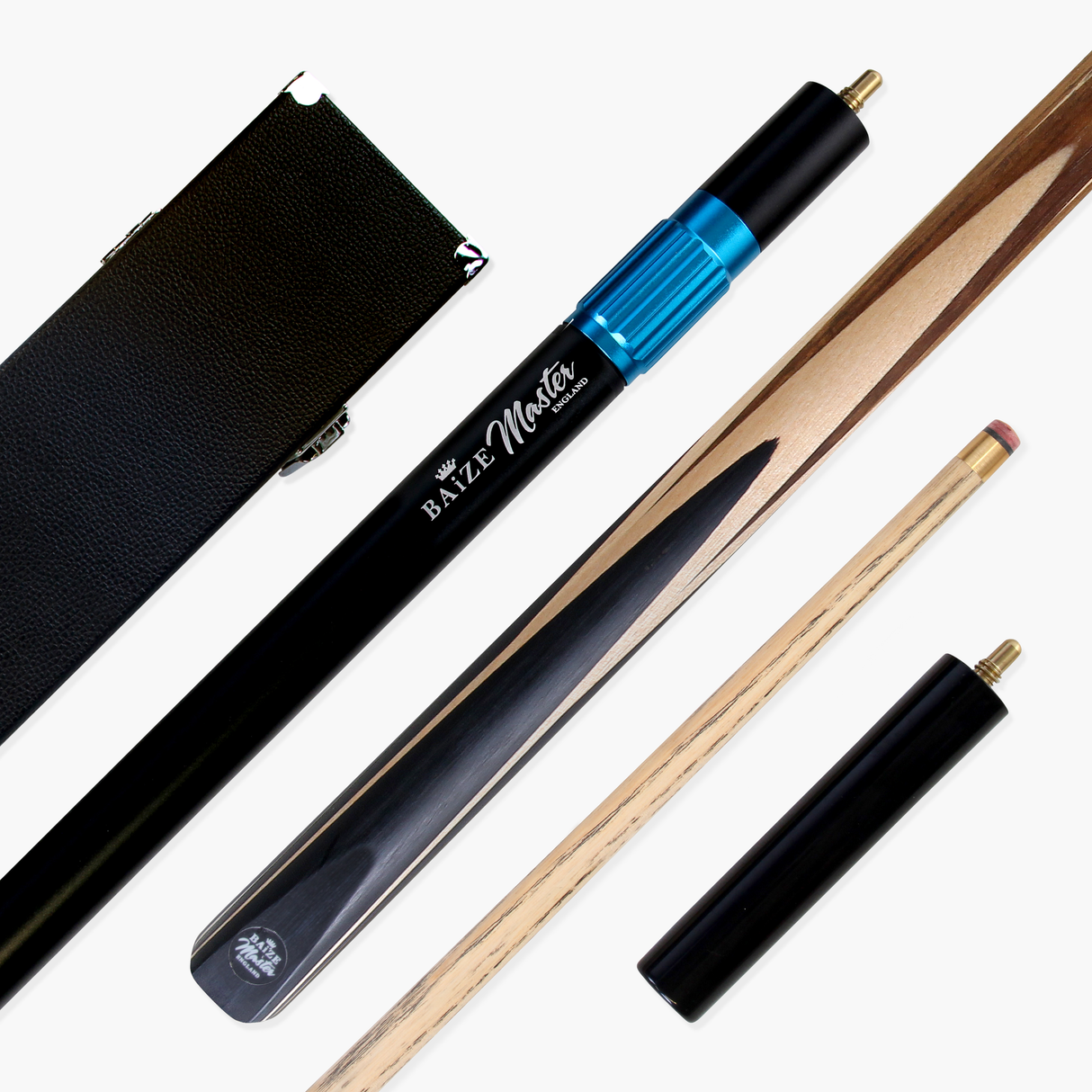 Baize Master Paragon 57 Inch 2 Piece Cue with 9.3mm Pro Leather Tip and Black Hard Case and Extensions