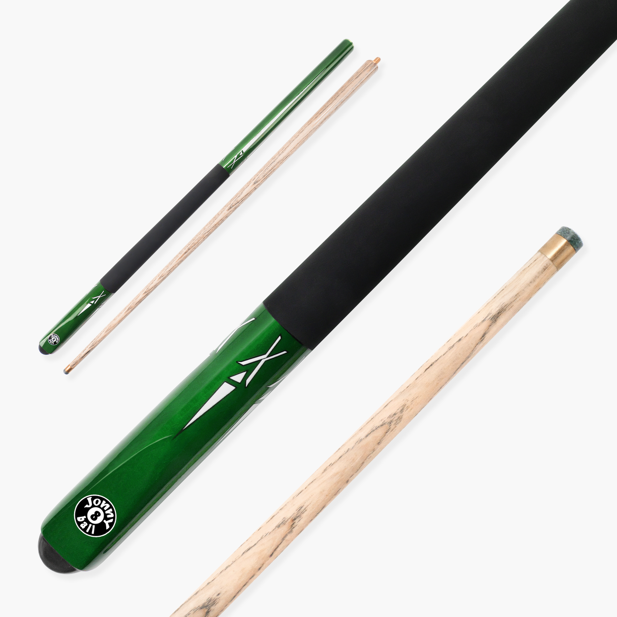 Jonny 8 Ball GREEN TORPEDO 48 Inch 2 Piece Junior Kids Snooker Pool Cue 9.5mm Tip