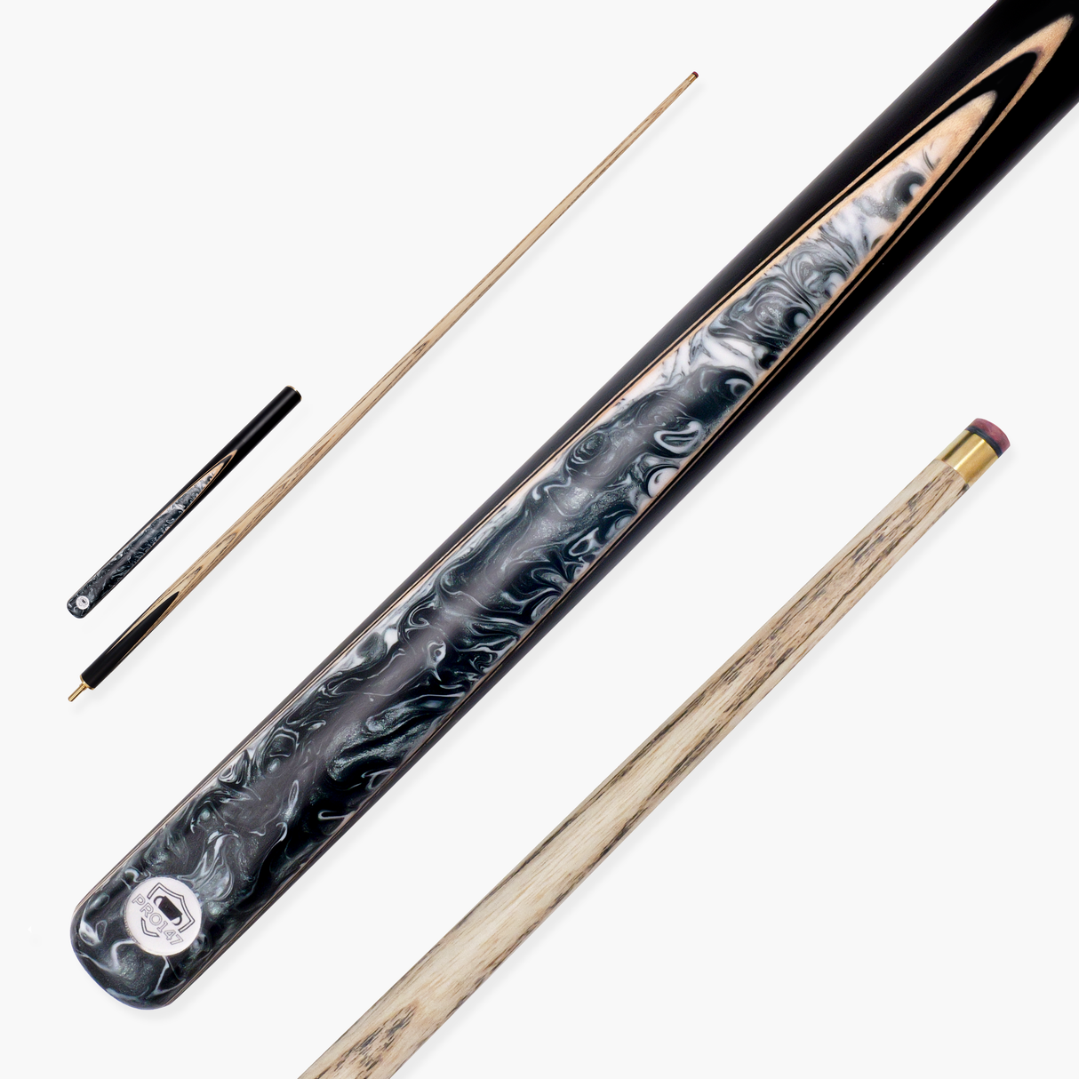 PRO147 Silver Mist ¾ Joint Snooker and Pool Cue with 9.5mm Professional Layered Tip - Hand Finished in the UK