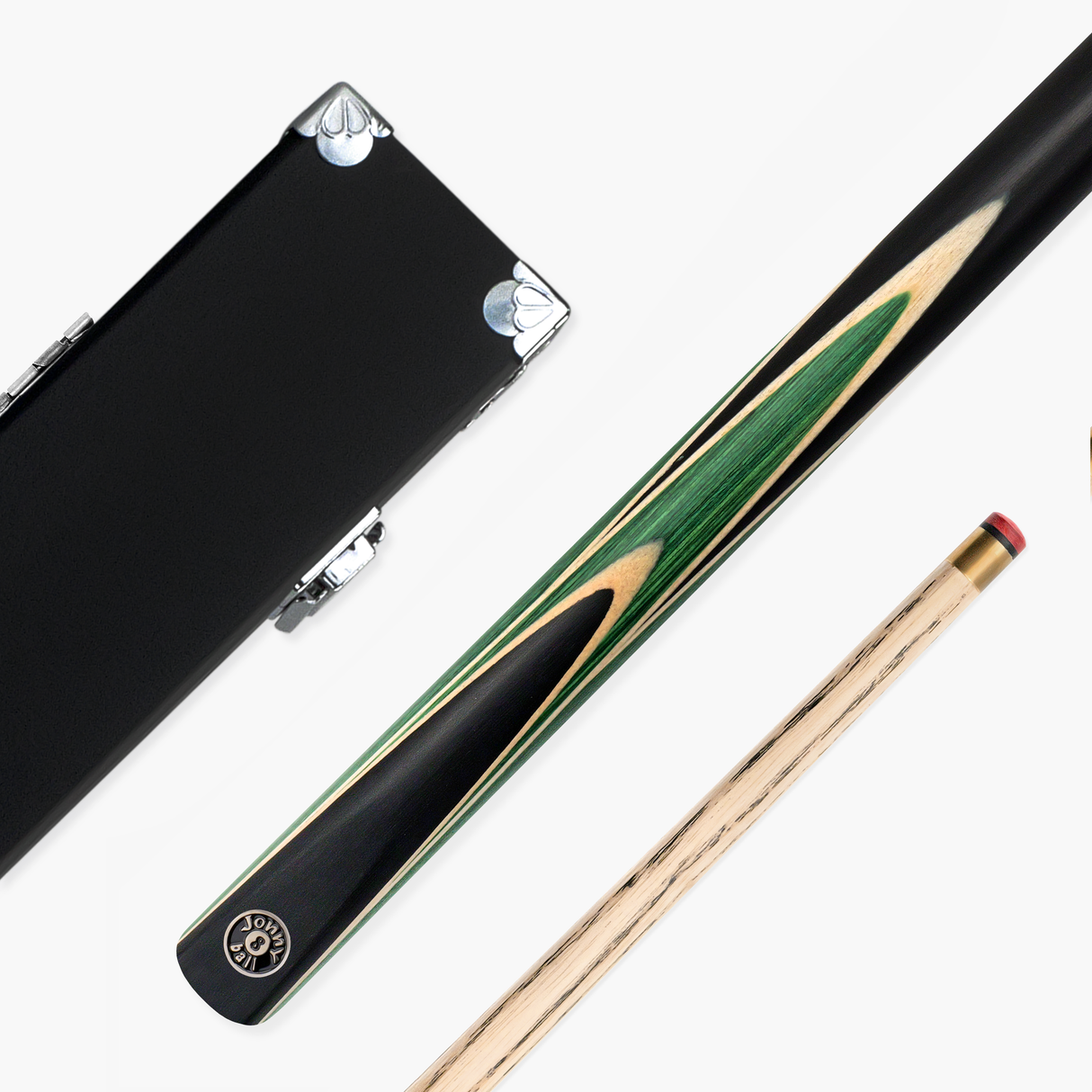 Jonny 8 Ball Sniper 2 Piece English Pool Cue and Case Set 8mm Pro Tip With Black Hard Case