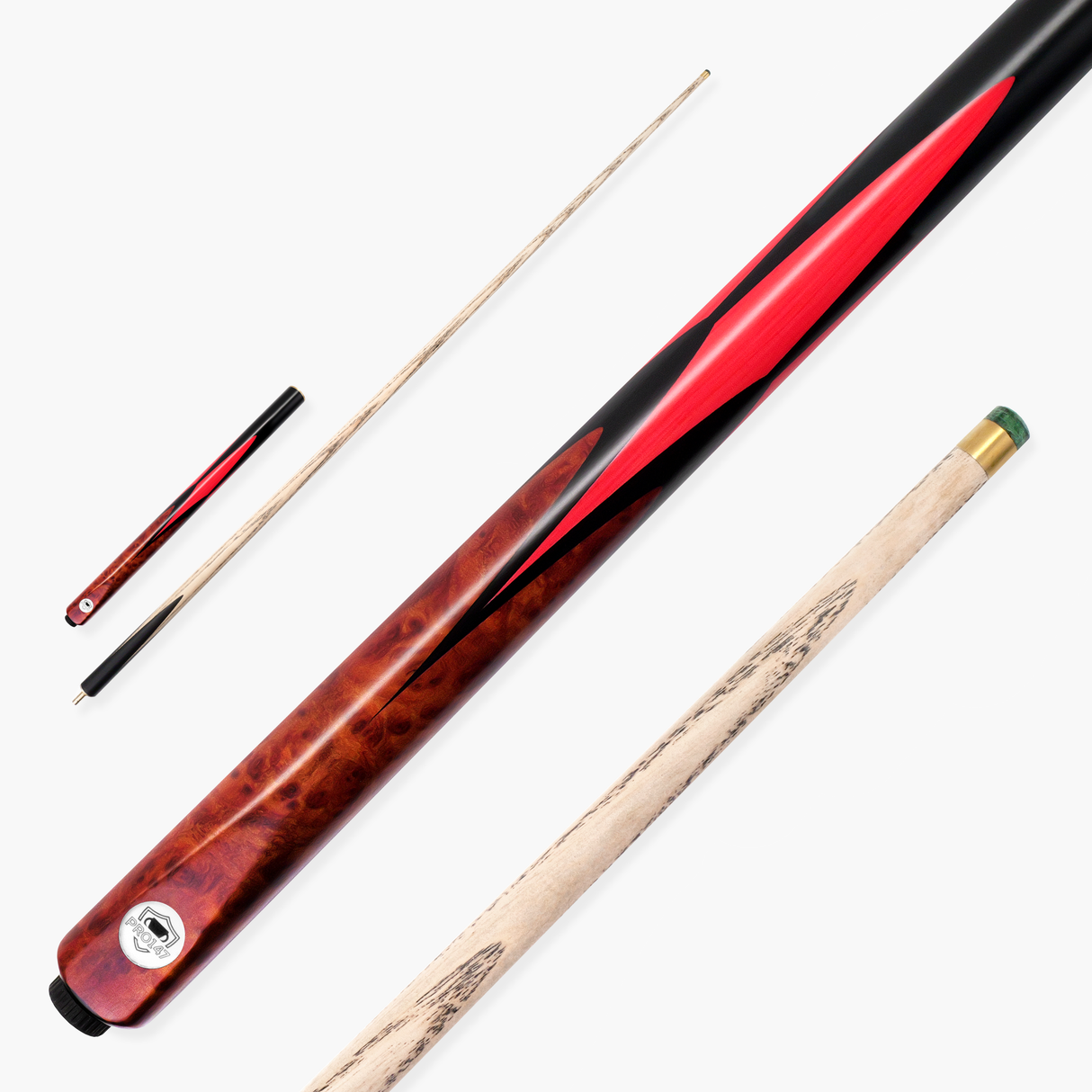 PRO147 Red Eclipse 3/4 Joint Snooker and Pool Cue 9.5mm Green Layered Tip
