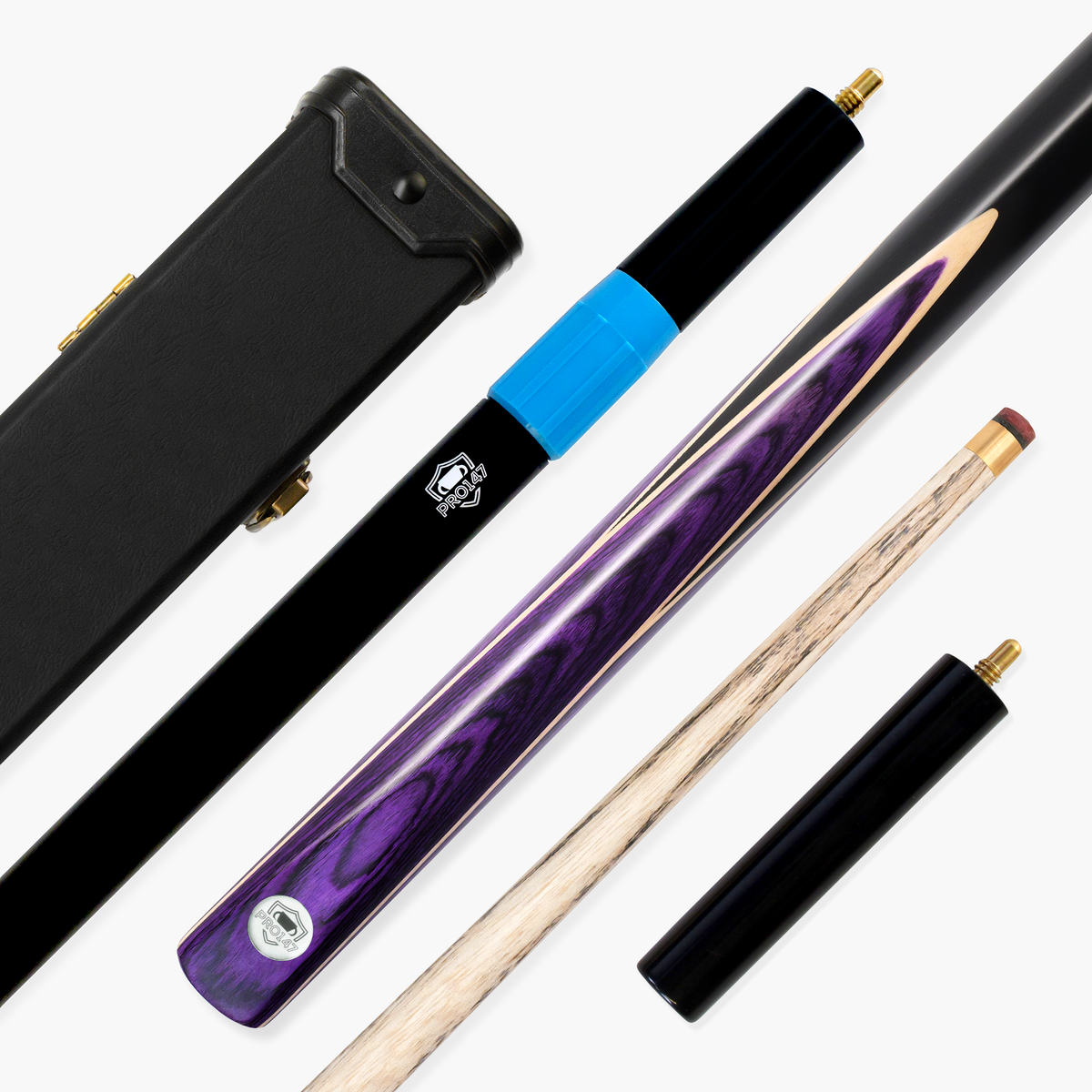 PRO147 Trident 1 Piece Snooker and Pool Cue and Case Set with 9.5mm Layered Tip