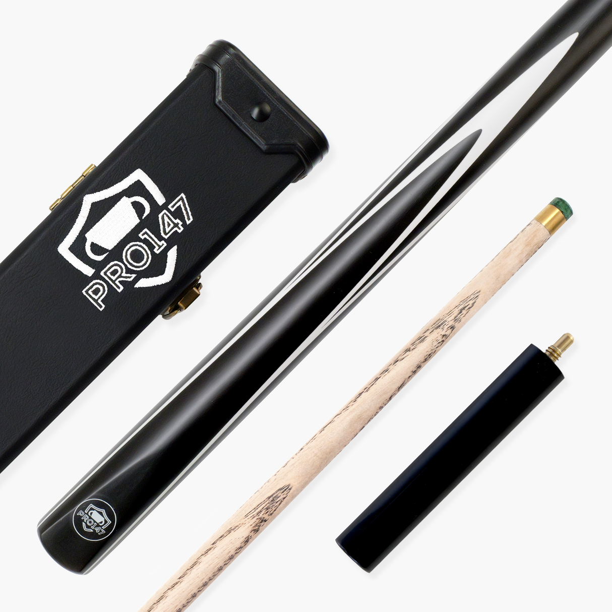 PRO147 Striker 3/4 Jointed Snooker and Pool Cue and Case Standard Set with 9.5mm Green Layered Tip