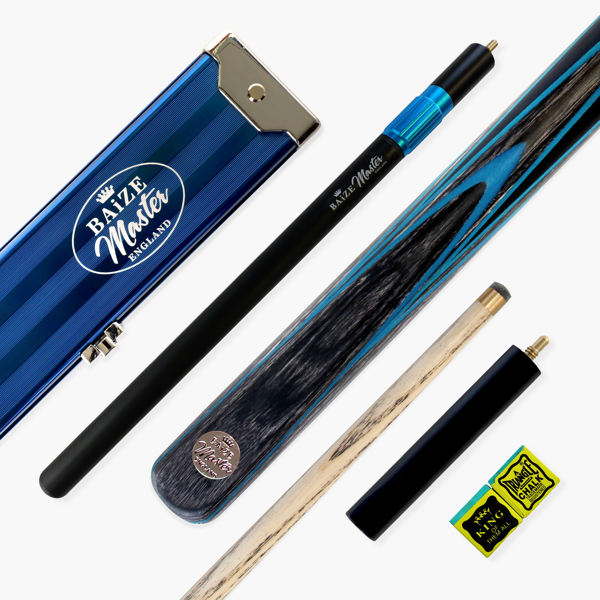 Baize Master G14 ELECTRIC EMPEROR 3/4 Cue Set 9.5mm Tip With Baize Master 3/4 BLUE Pro-Line Case, Long Telescopic Extension, Mini Butt and 2 Chalks