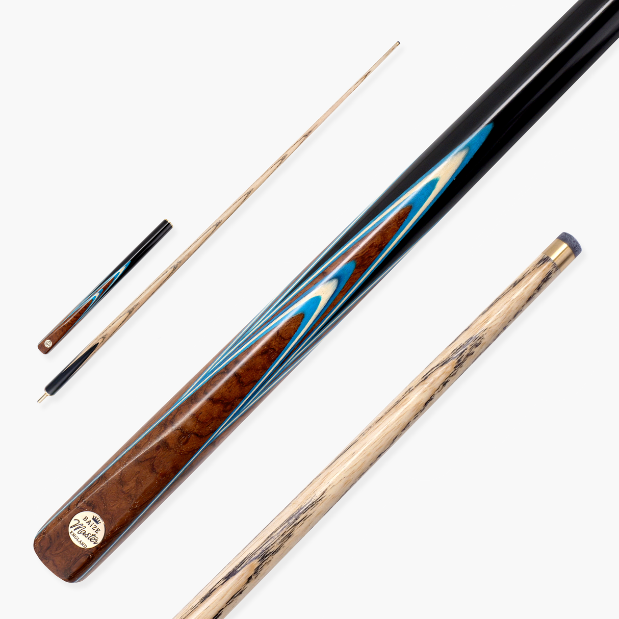 Baize Master Platinum Series Majestique 57 Inch ¾ Joint Hand Spliced Luxury Ash English Pool Cue with 8.5mm Baize Master Blue Pressed Tip and Genuine Ebony Butt