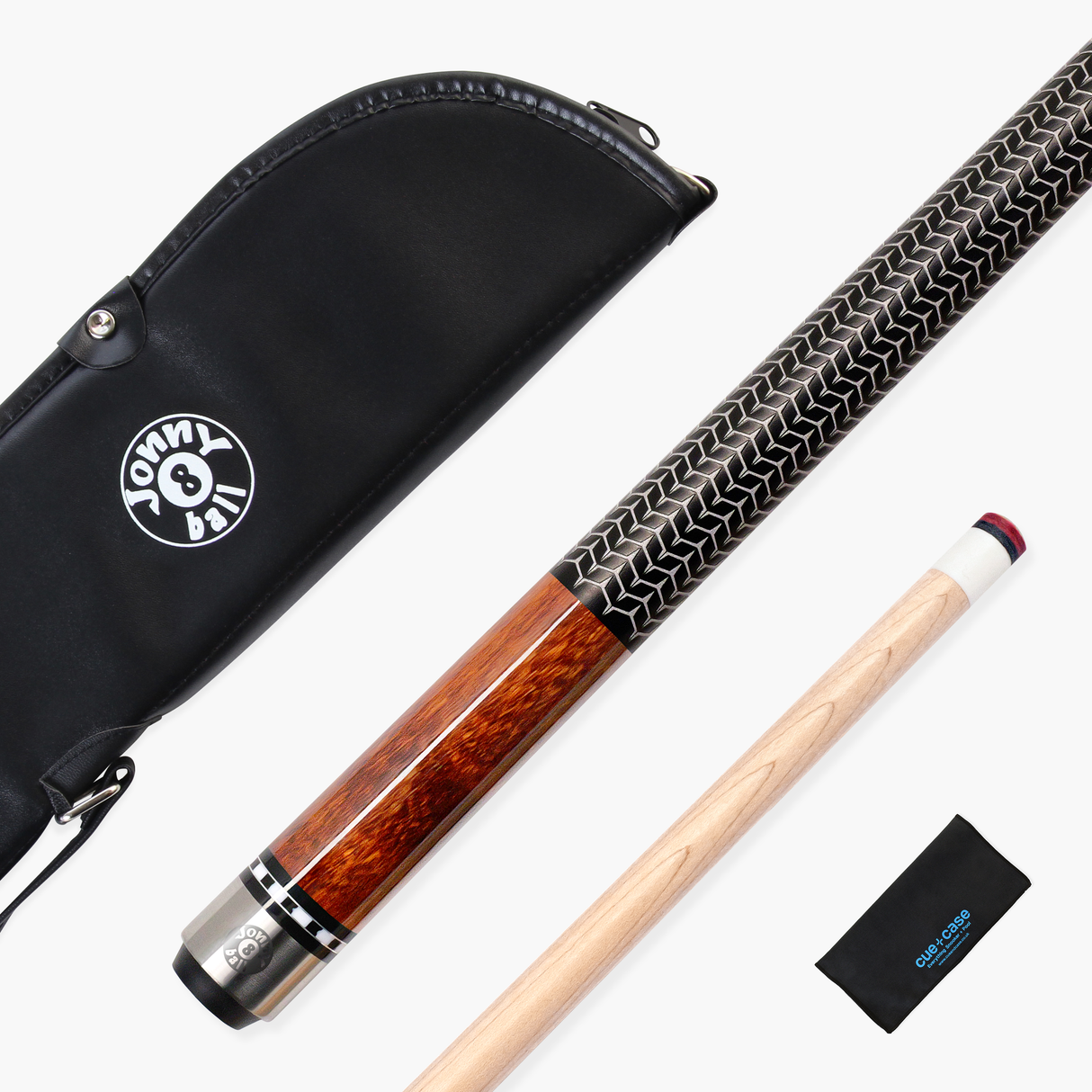 Jonny 8 Ball IRONWEAVE 2 Piece American Pool Cue and Case Set with 12.5mm Layered Leather Tip