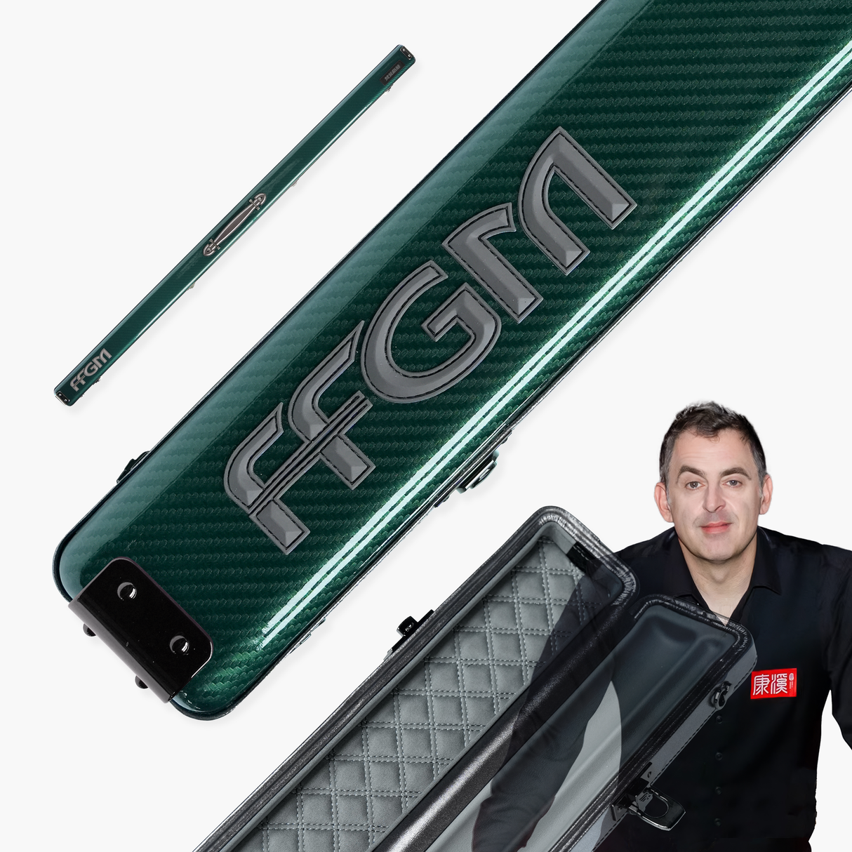 FFGM The Rocket Ronnie O'Sullivan 1 Piece 2 Slot Ultra Luxury Green Snooker and Pool Cue Case - Holds 2 x One Piece Cues Cue + Case