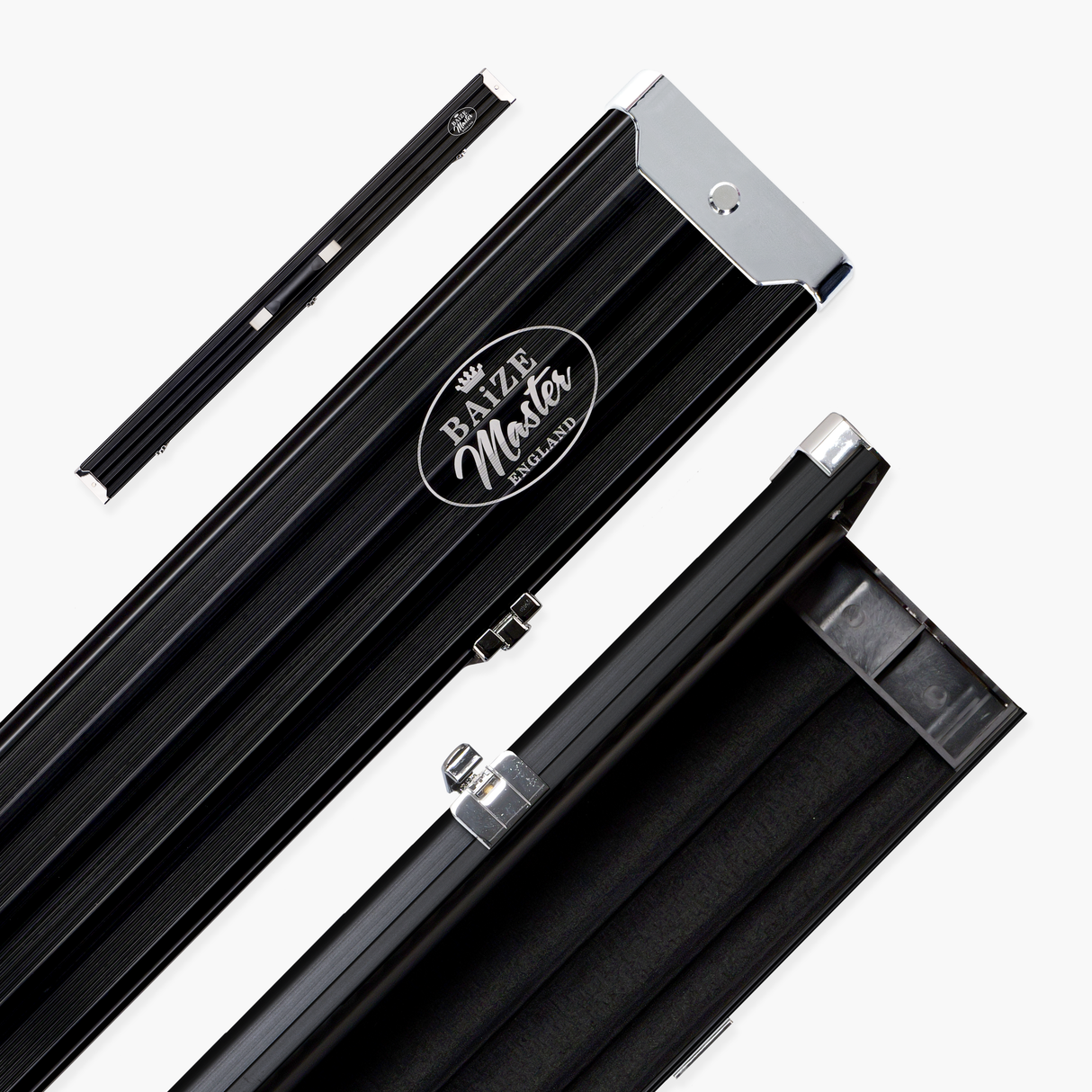 Baize Master WIDE BLACK 3/4 PRO LINE Aluminium Metal Ends Snooker Pool Cue Case - Holds 2 Cues