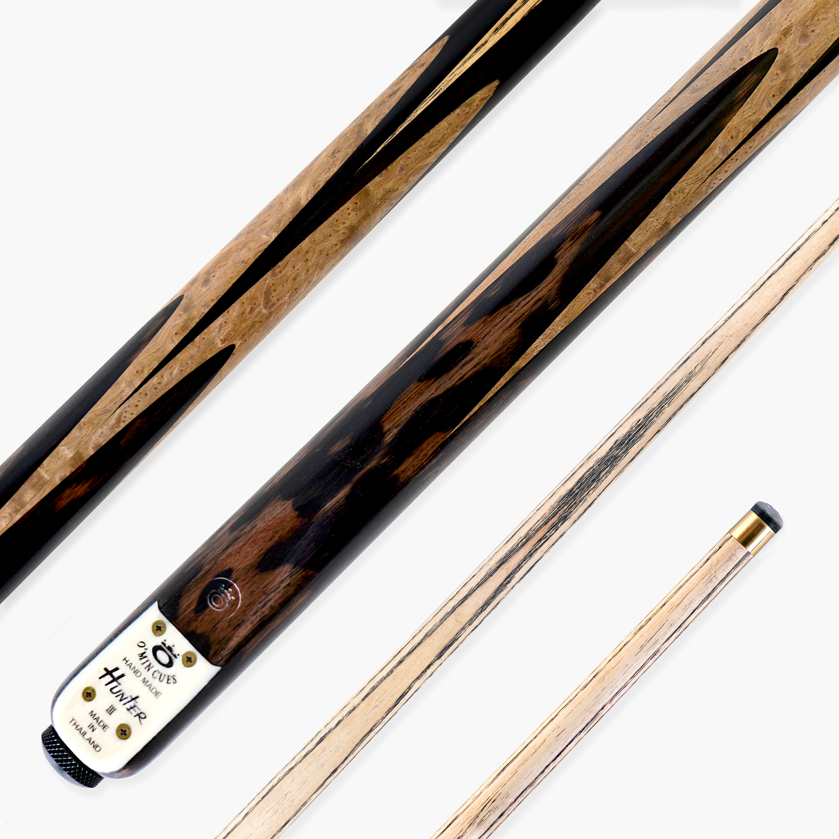 O’MIN “Hunter III” One Piece Hand Spliced 58 Inch Ultra Luxury Professional Snooker Cue with Hand-Fitted O'MIN Cues Pro 9.75mm Tip – Handmade in Thailand by O’MIN Cues
