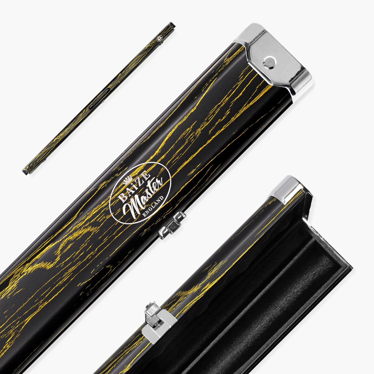 Baize Master Pro Aluminium One Piece Wood Grain Cue Case Metal Ends - Holds 2 Cues
