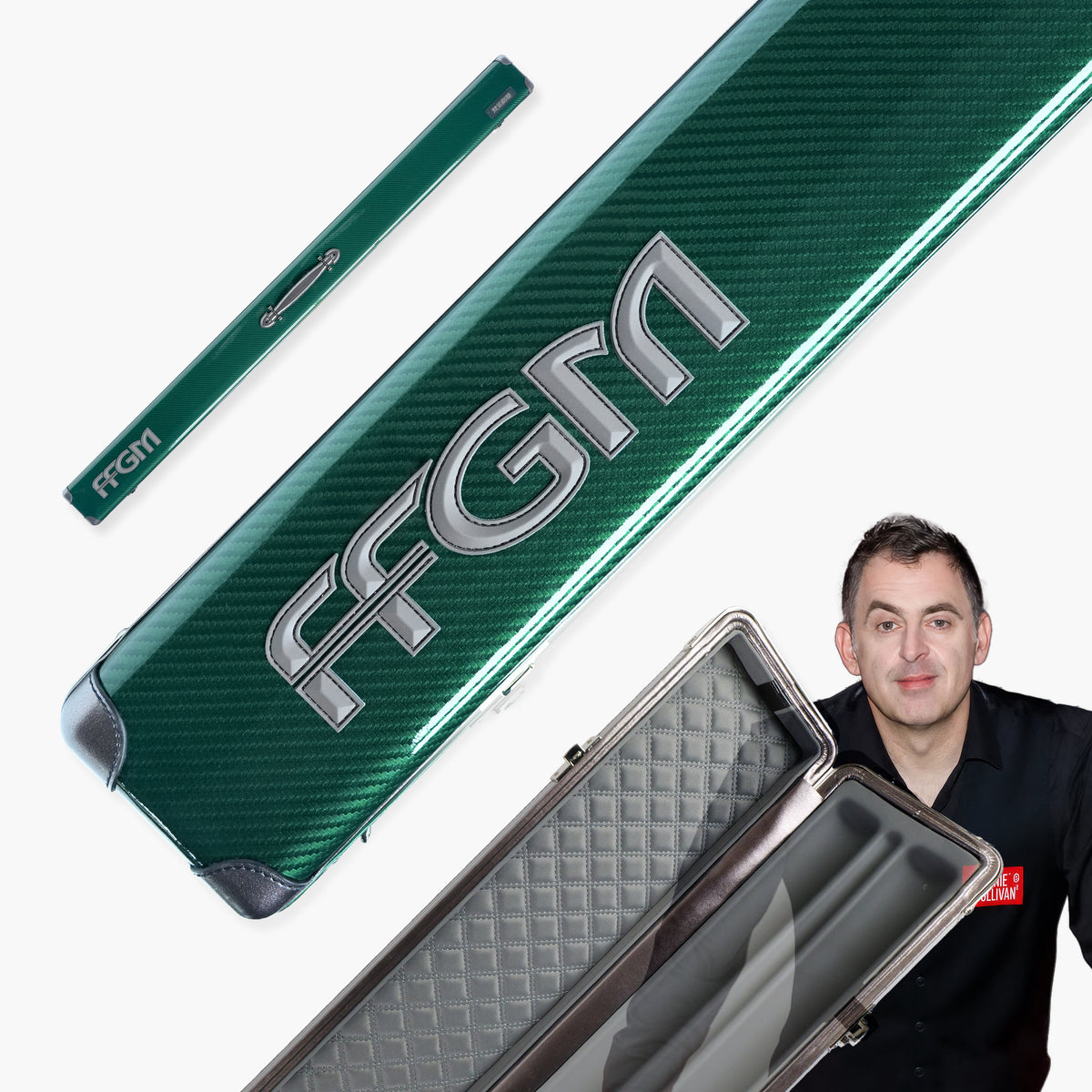 FFGM The Rocket Ronnie O'Sullivan 1 Piece 3 Slot Ultra Luxury Green Snooker and Pool Cue Case - Holds 3 x One Piece Cues