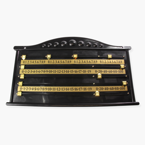 Black Plastic Economy 4 Player Snooker Scoreboard with Brass Coloured Plastic Markers Cue & Case