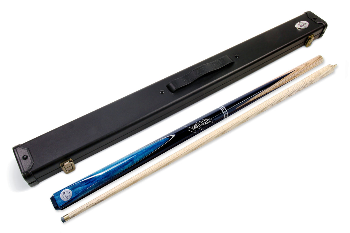 Baize Master Jimmy White Signature Blue Conquest 48 Inch 2 Piece Snooker Pool Cue and Case Set with 2 Piece Black White Interior Case - 9.5mm Tip
