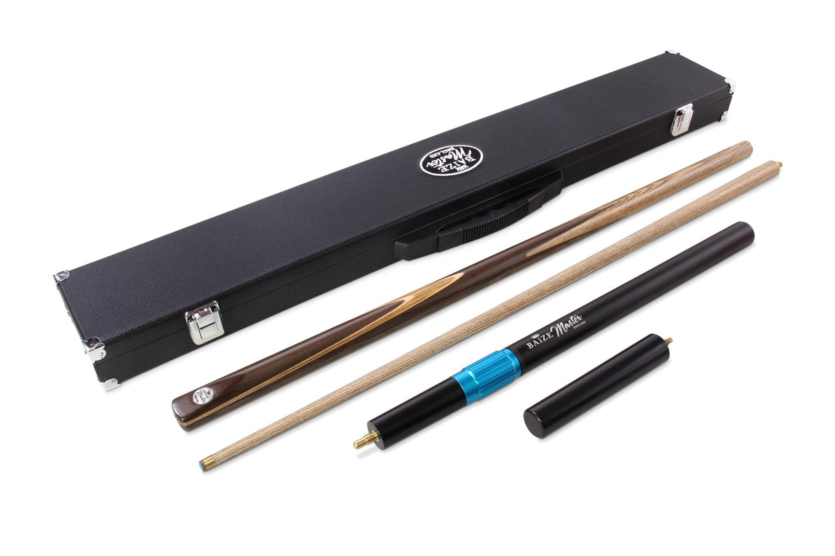 Baize Master Balmoral 2 Piece Snooker Pool Cue and Case Set with Baize Master 3 Slot Case, Long Telescopic Extension + Mini Butt - 9.5mm Tip