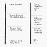 Dynamite Billiards DB2 Nitro Carbon Fiber American Pool Cue – 11.9mm HOW Black Tip – Designed by Darren Appleton