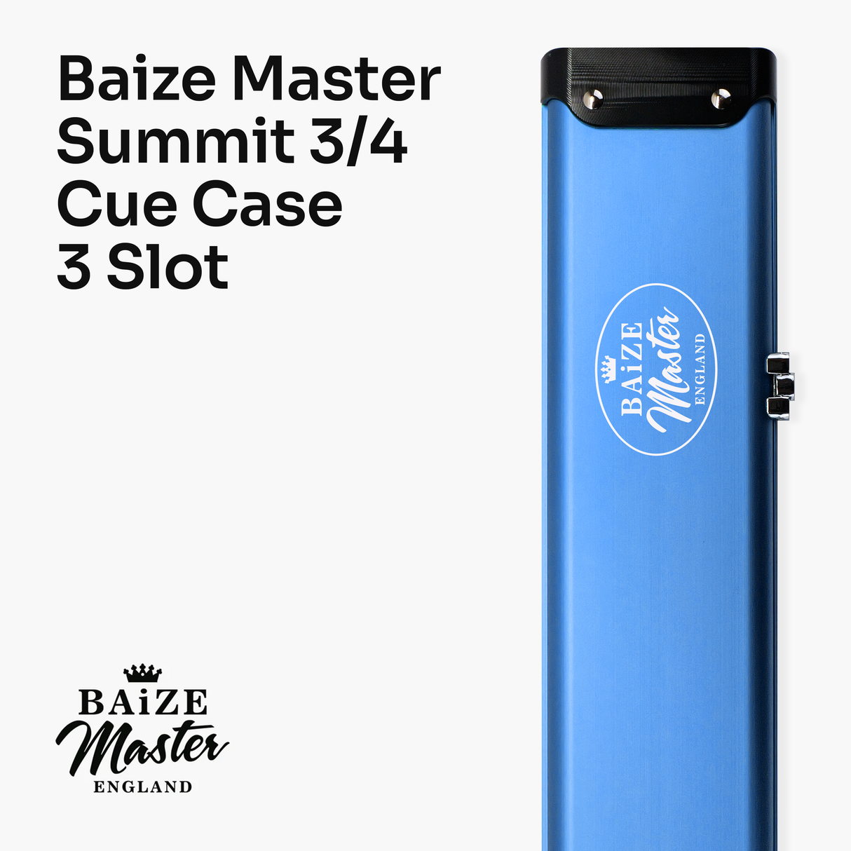 Baize Master Summit ¾ 3 Slot Luxury Aluminium Snooker and Pool Cue Case with Chunky Metal Ends – Holds 2 x ¾ Joint Cues