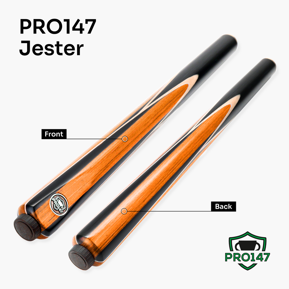 PRO147 Jester 57 Inch 3/4 Joint Hand Spliced Snooker and Pool Cue with 9.3mm Pro Tip PRO147