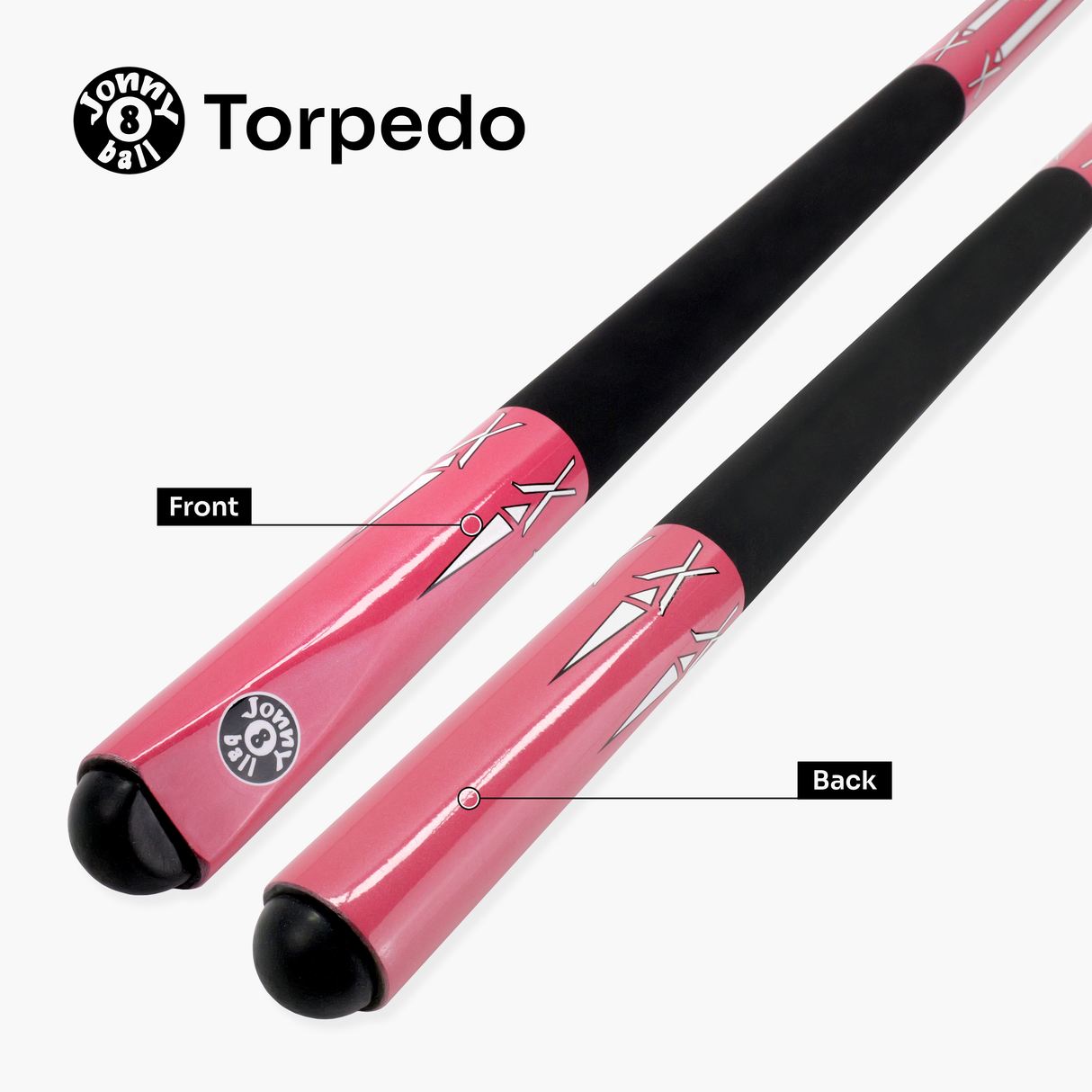 Jonny 8 Ball PINK TORPEDO 48 Inch 2 Piece Junior Kids Snooker Pool Cue and Hard Case Set 9.5mm Tip