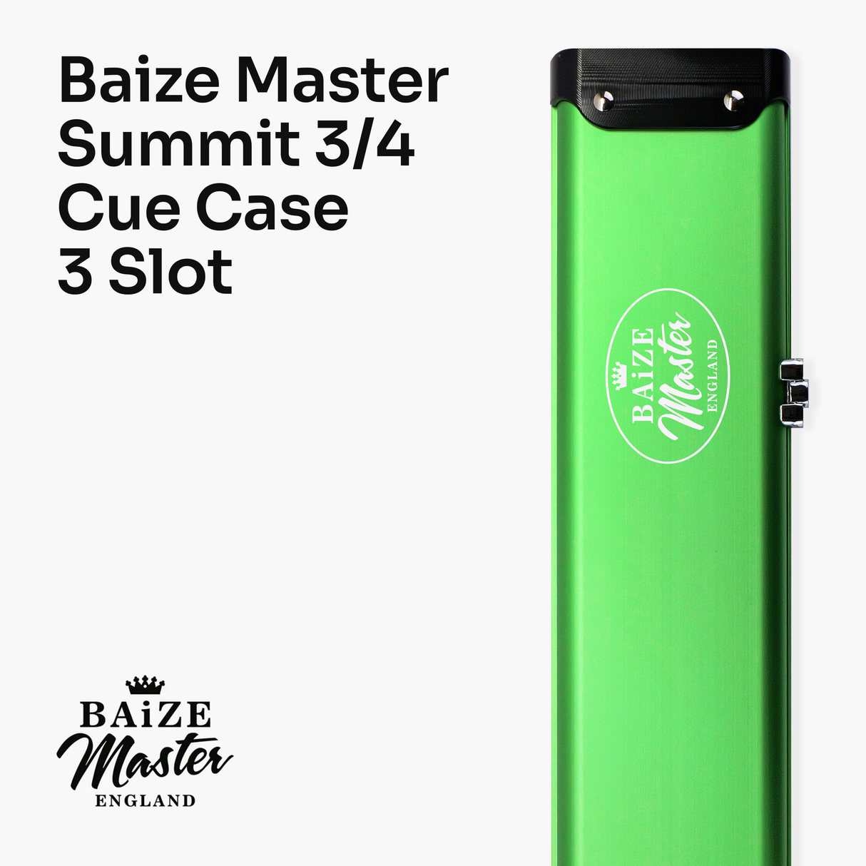 Baize Master Summit ¾ 3 Slot Luxury Aluminium Snooker and Pool Cue Case with Chunky Metal Ends – Holds 2 x ¾ Joint Cues