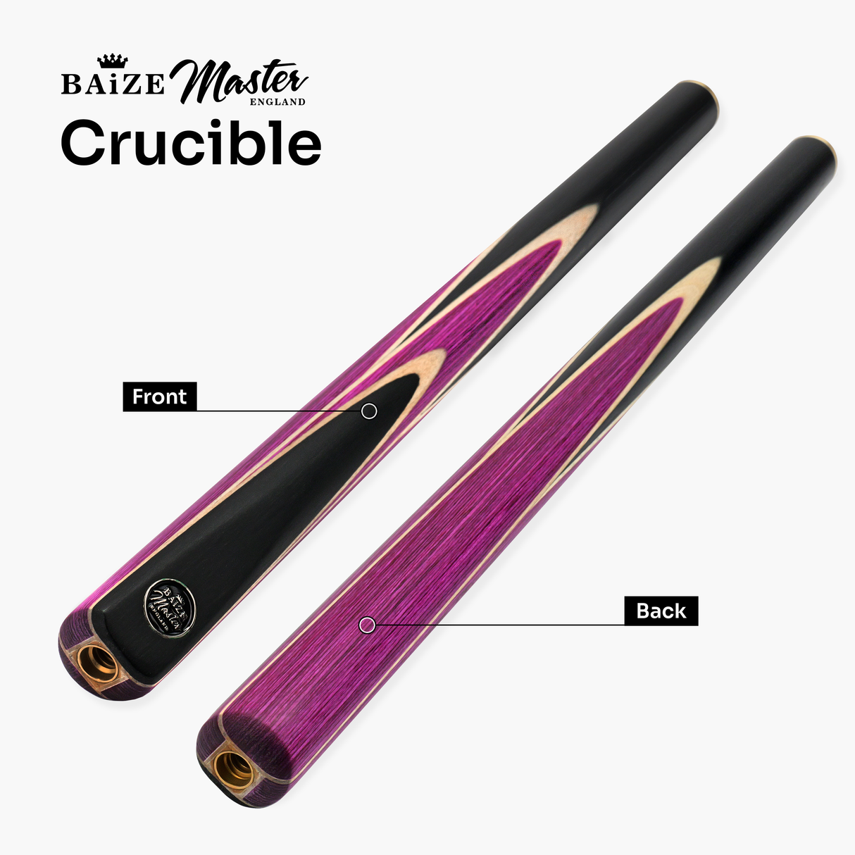 Baize Master 3/4 CRUCIBLE Hand Spliced 57 Inch Ash Snooker Pool Cue with 9.5mm Tip + Mini Butt Extension