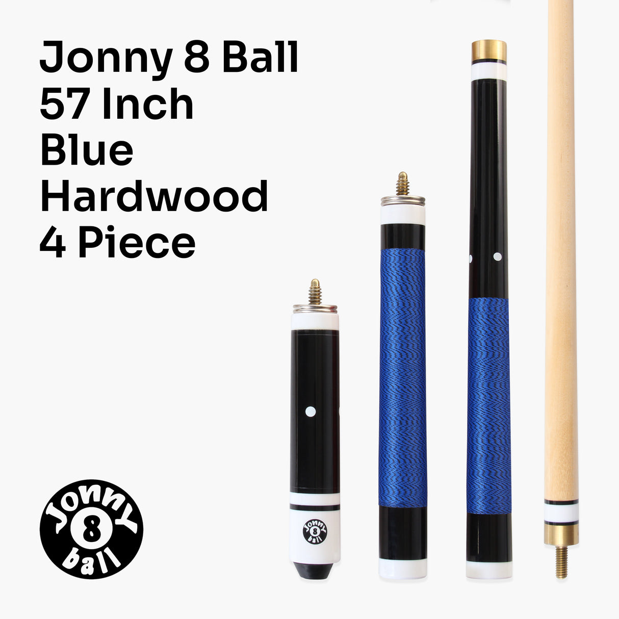 Jonny 8 Ball 4 Piece Hardwood Adjustable Snooker Pool Cue and HARD CASE Set with 4 x 11mm Spare Tips
