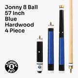 Jonny 8 Ball 4 Piece Hardwood Adjustable Snooker Pool Cue and HARD CASE Set with 4 x 11mm Spare Tips