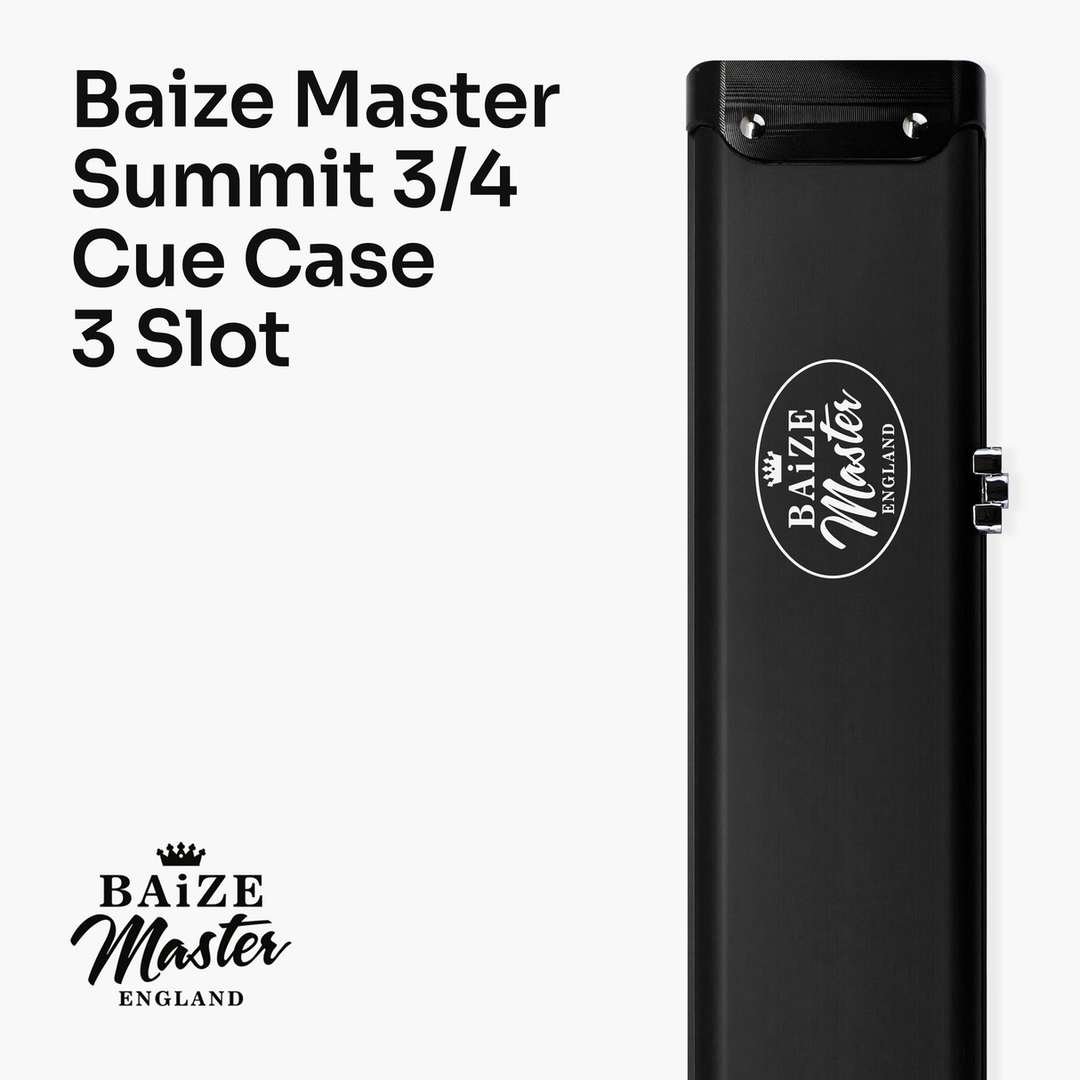 Baize Master Summit ¾ 3 Slot Luxury Aluminium Snooker and Pool Cue Case with Chunky Metal Ends – Holds 2 x ¾ Joint Cues