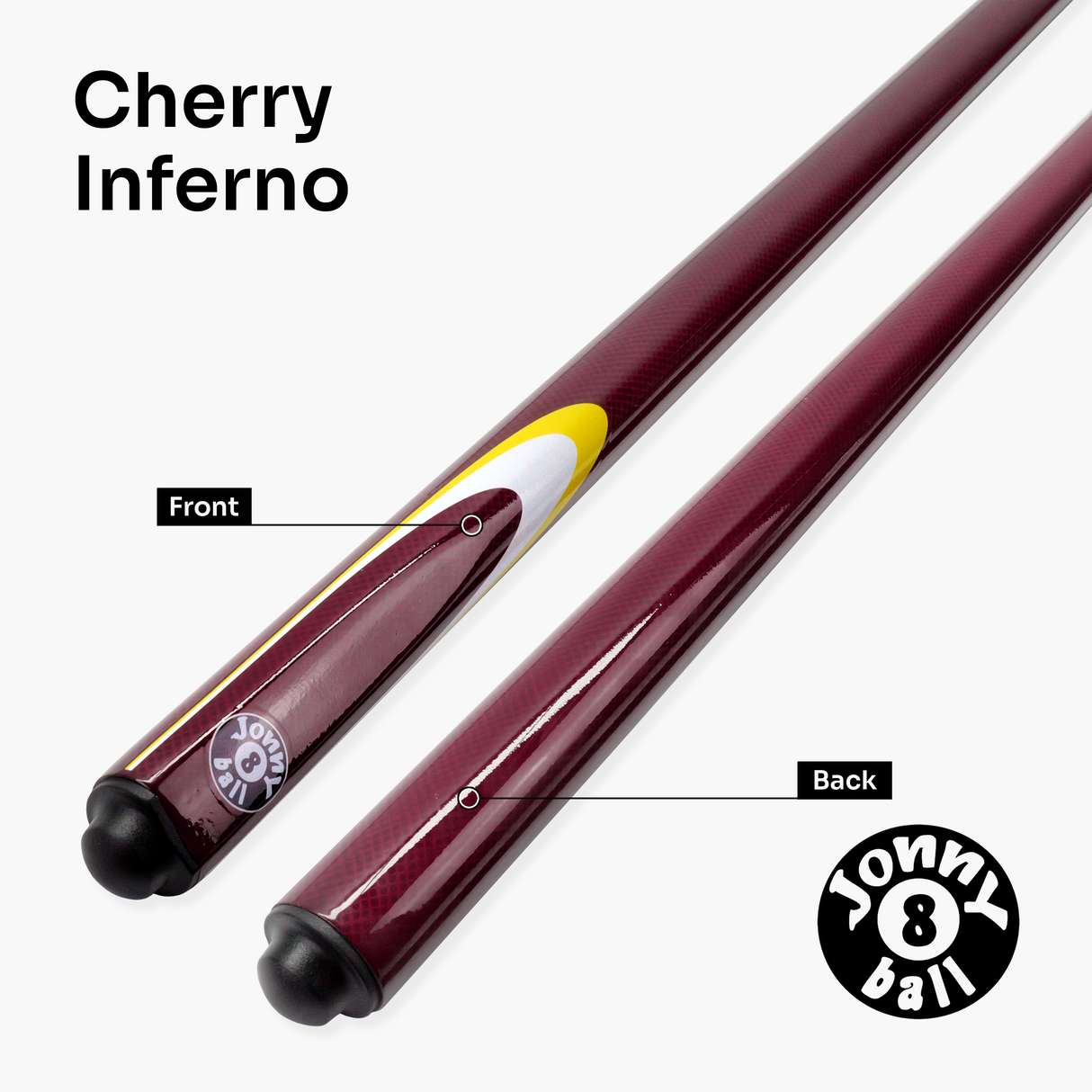 Jonny 8 Ball Inferno 2 Piece Graphite Fiberglass Snooker and Pool Cue 9.5mm Green Layered Tip