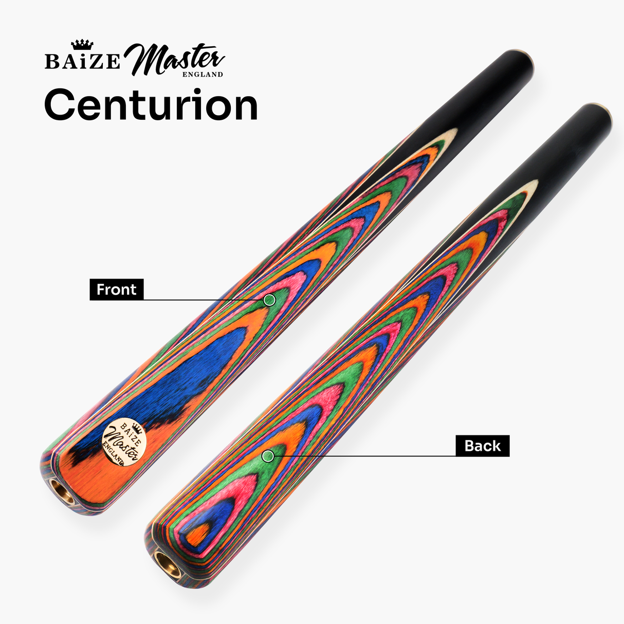 Baize Master Prism Centurion 58 Inch 3/4 Joint Hand Spliced Snooker and Pool Cue with 9.5mm Pro Impact Hybrid Tip Baize Master