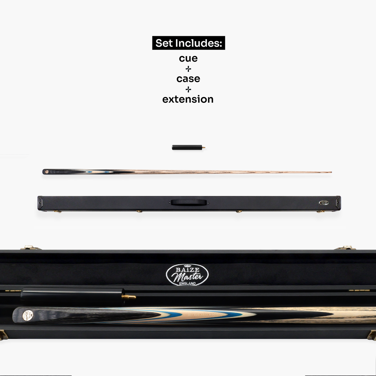 Baize Master Cobalt Marksman 1 Piece Cue and Case Set with Baize Master Black Plastic Ends Case + Mini Butt