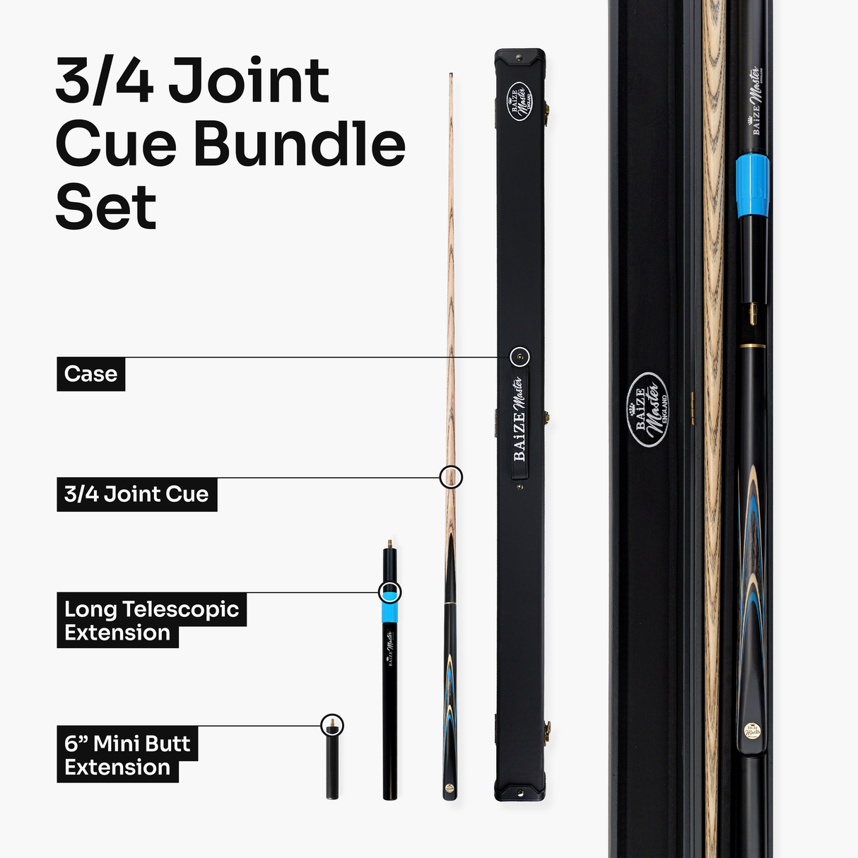 Baize Master Marine Centurion 3/4 Joint Snooker and Pool Cue and Case Set with 9.5mm Pro Impact Hybrid Tip Baize Master