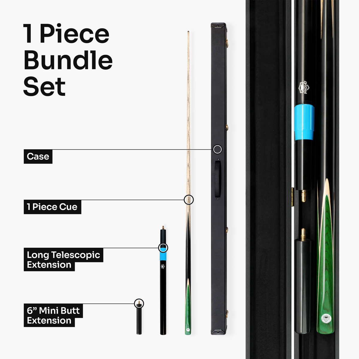 PRO147 Trident 1 Piece Snooker and Pool Cue and Case Set with 9.5mm Layered Tip