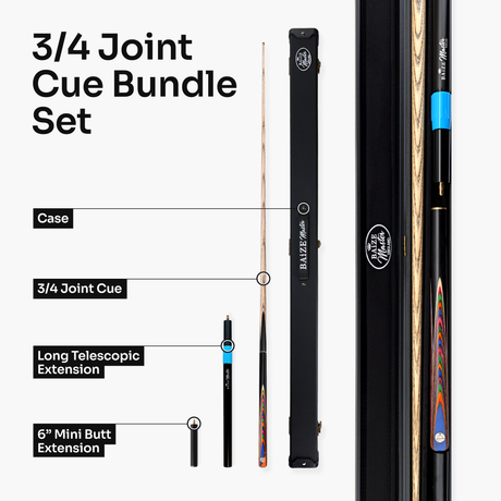 Baize Master Prism Centurion 3/4 Joint Snooker and Pool Cue and Case Set with 9.5mm Pro Impact Hybrid Tip Baize Master