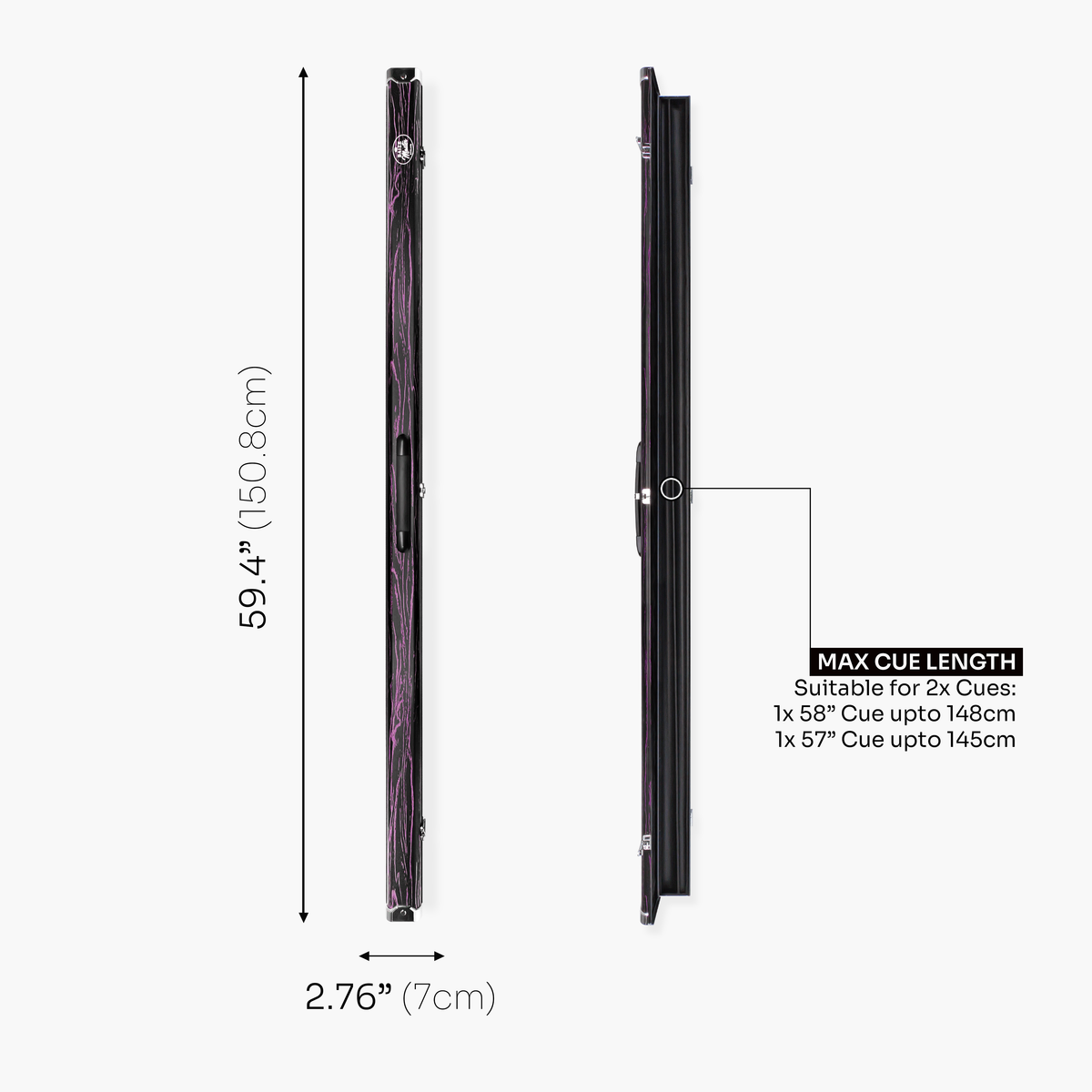Baize Master Woodgrain 1 Piece 2 Slot Aluminium Snooker and Pool Cue Case - Holds 2 Cues