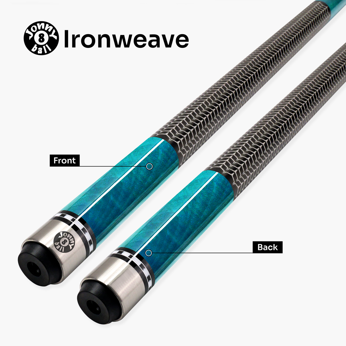 Jonny 8 Ball IRONWEAVE 2 Piece American Pool Cue with 12.5mm Layered Leather Tip