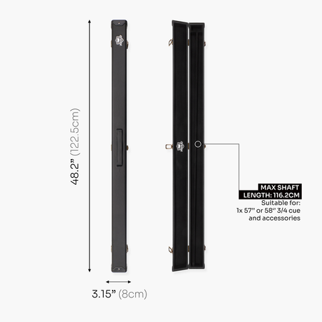 PRO147 3/4 Deluxe Black Snooker and Pool Case with Plastic Ends – Holds 1 x ¾ Joint Cue + Extensions PRO147
