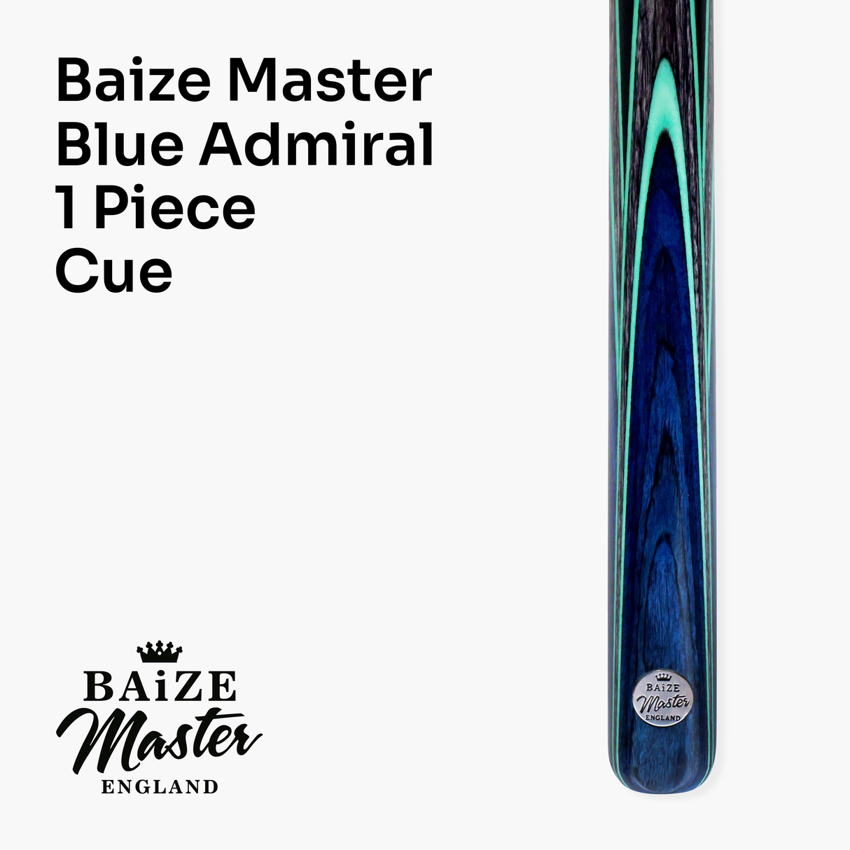 Baize Master Blue Admiral Limited-Edition 57 Inch 1 Piece Professional Ash Snooker Pool Cue 9.5mm Tip with Hand Fitted PRO SPIN Medium Tip - Hand Finished in the UK by Cue Care Jim using Lynch’s Cue Balm