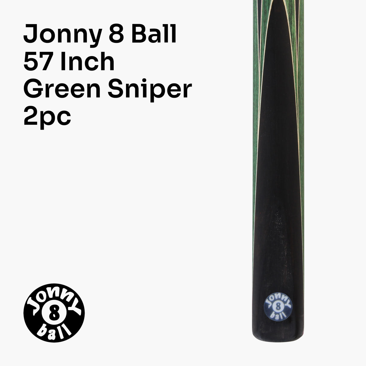 Jonny 8 Ball 2 Piece GREEN SNIPER Pool Cue and Case Set with Jonny 8 Ball Black Reinforced Case + 2 Chalks