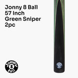 Jonny 8 Ball 2 Piece GREEN SNIPER Pool Cue and Case Set with Jonny 8 Ball Black Reinforced Case + 2 Chalks