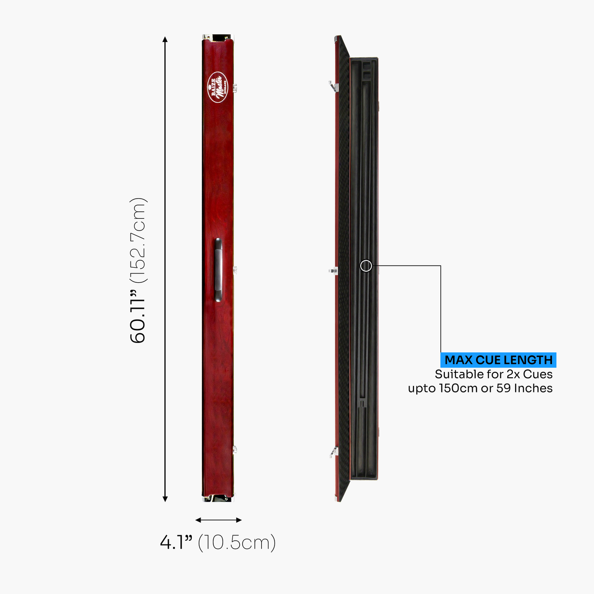 Baize Master Prestige 1 Piece Luxury Metal Cue Case - Holds 2 x 1 Piece Cues + Extensions + Accessories