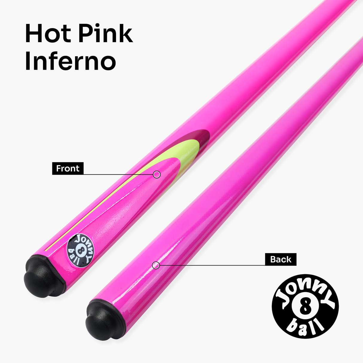 Jonny 8 Ball Inferno 2 Piece Graphite Fiberglass Snooker and Pool Cue 9.5mm Green Layered Tip