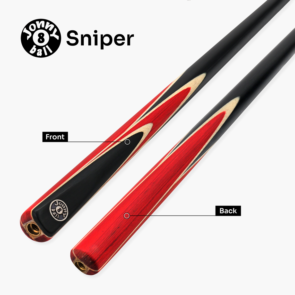 Jonny 8 Ball Sniper 2 Piece English Pool Cue and Case Set 8mm Pro Tip With Black Hard Case