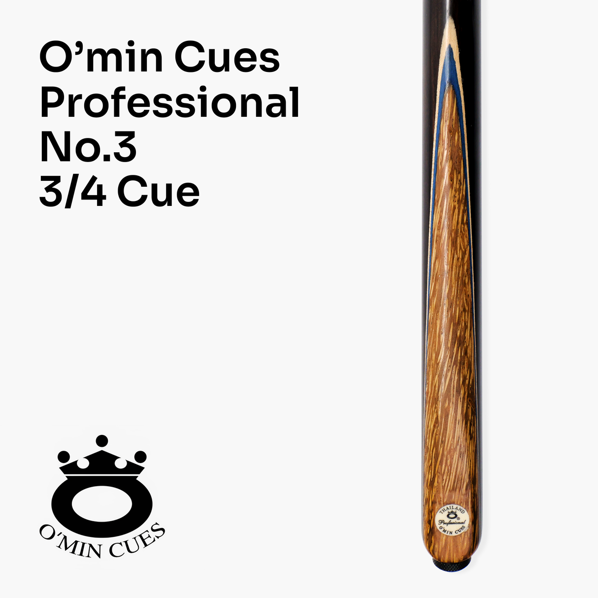 O'min Professional #3 3/4 Joint Snooker Cue with 9.75mm O'min Pro Tip