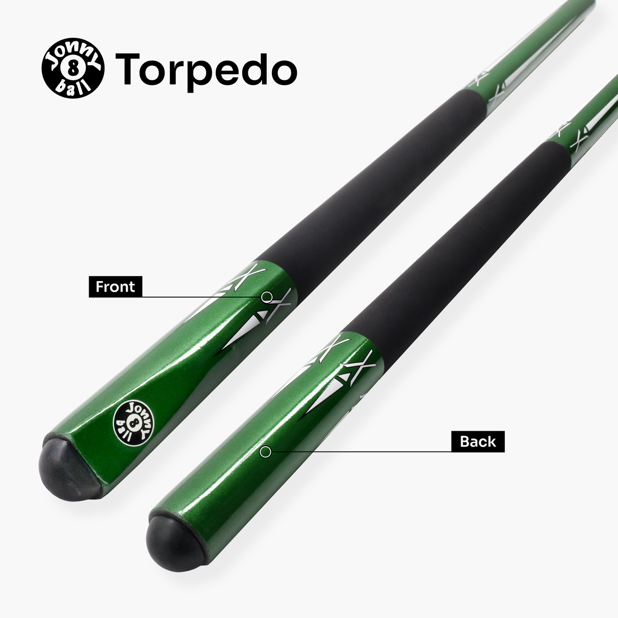 Jonny 8 Ball GREEN TORPEDO 48 Inch 2 Piece Junior Kids Snooker Pool Cue and Hard Case Set 9.5mm Tip