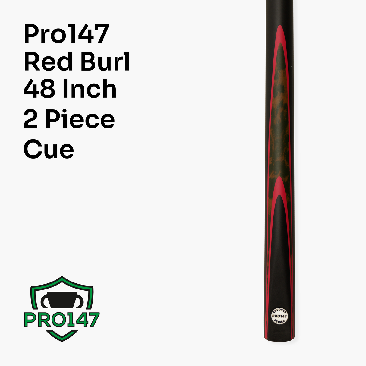 PRO147 48 Inch 2 Piece Red Burl Junior Kids Snooker Pool Cue and Case Set 10mm Tip