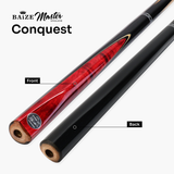 Baize Master Silver Series 48 Inch CONQUEST Junior Kids Short Snooker Pool 2pc Ash Cue Set with MEDIUM BLACK HARD CASE - 9.5mm