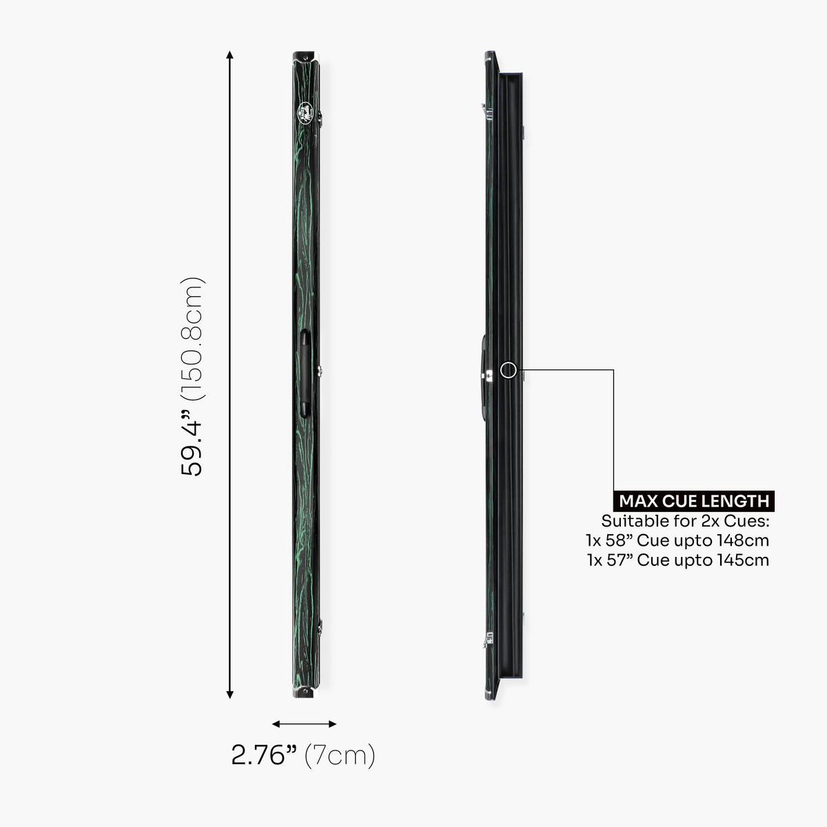 Baize Master Woodgrain 1 Piece 2 Slot Aluminium Snooker and Pool Cue Case - Holds 2 Cues